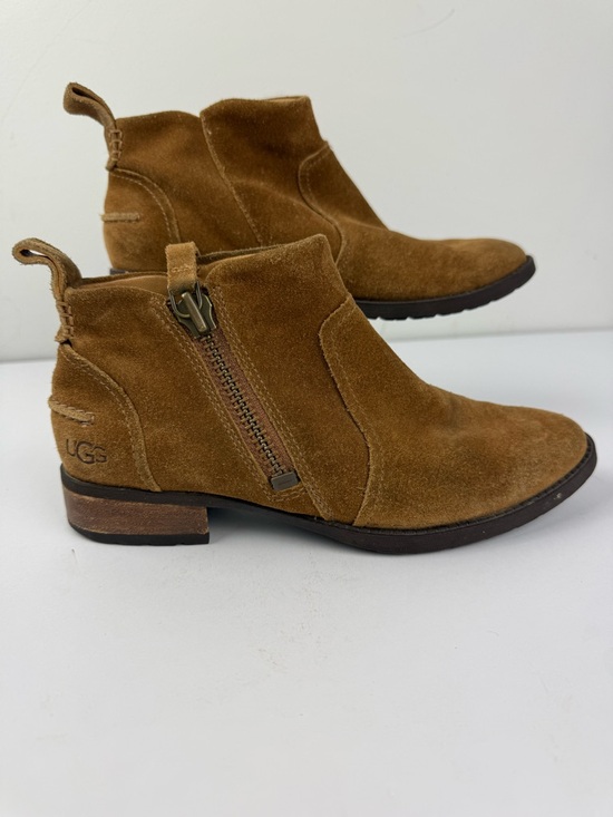 UGG Shoes - Ugg Aureo II Suede Ankle Boots Size 5.5 Chestnut Tan Zip Brown Uggs